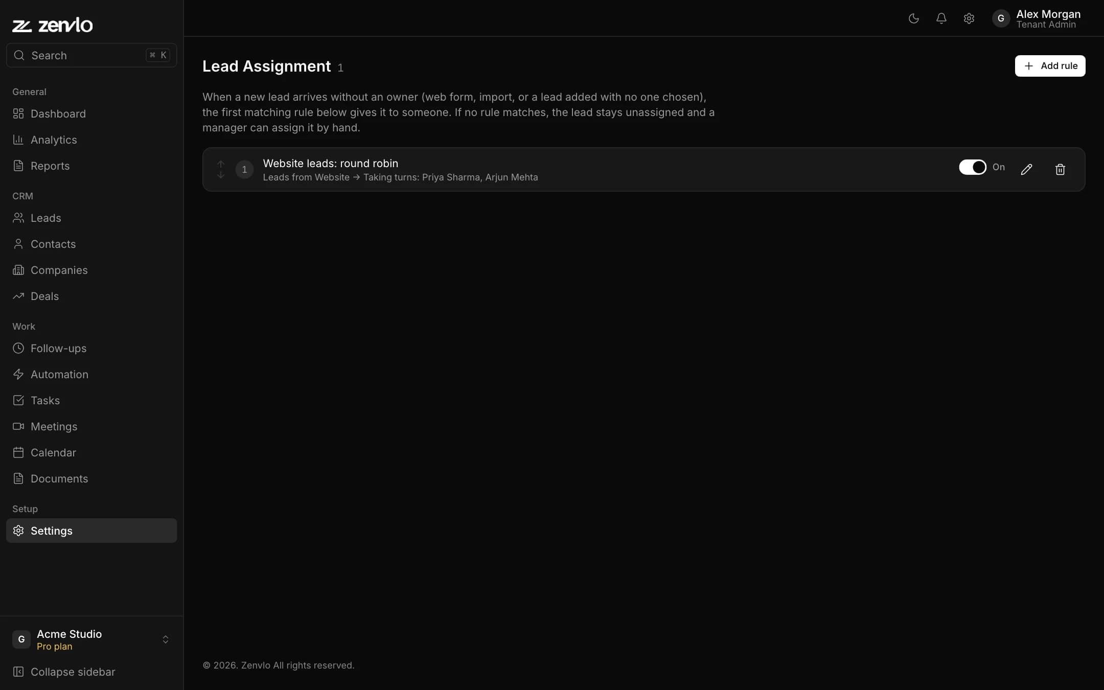 The Lead Assignment page