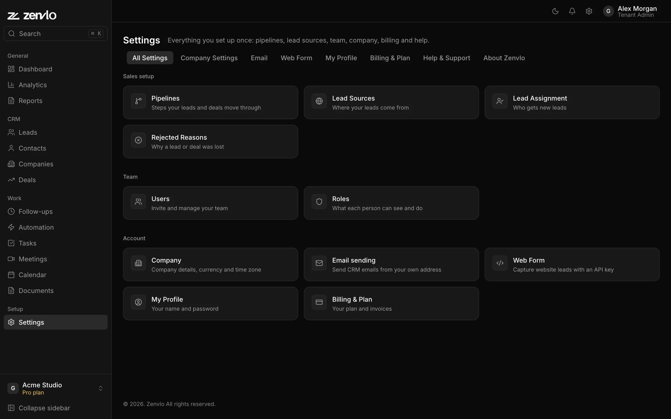 The All Settings page