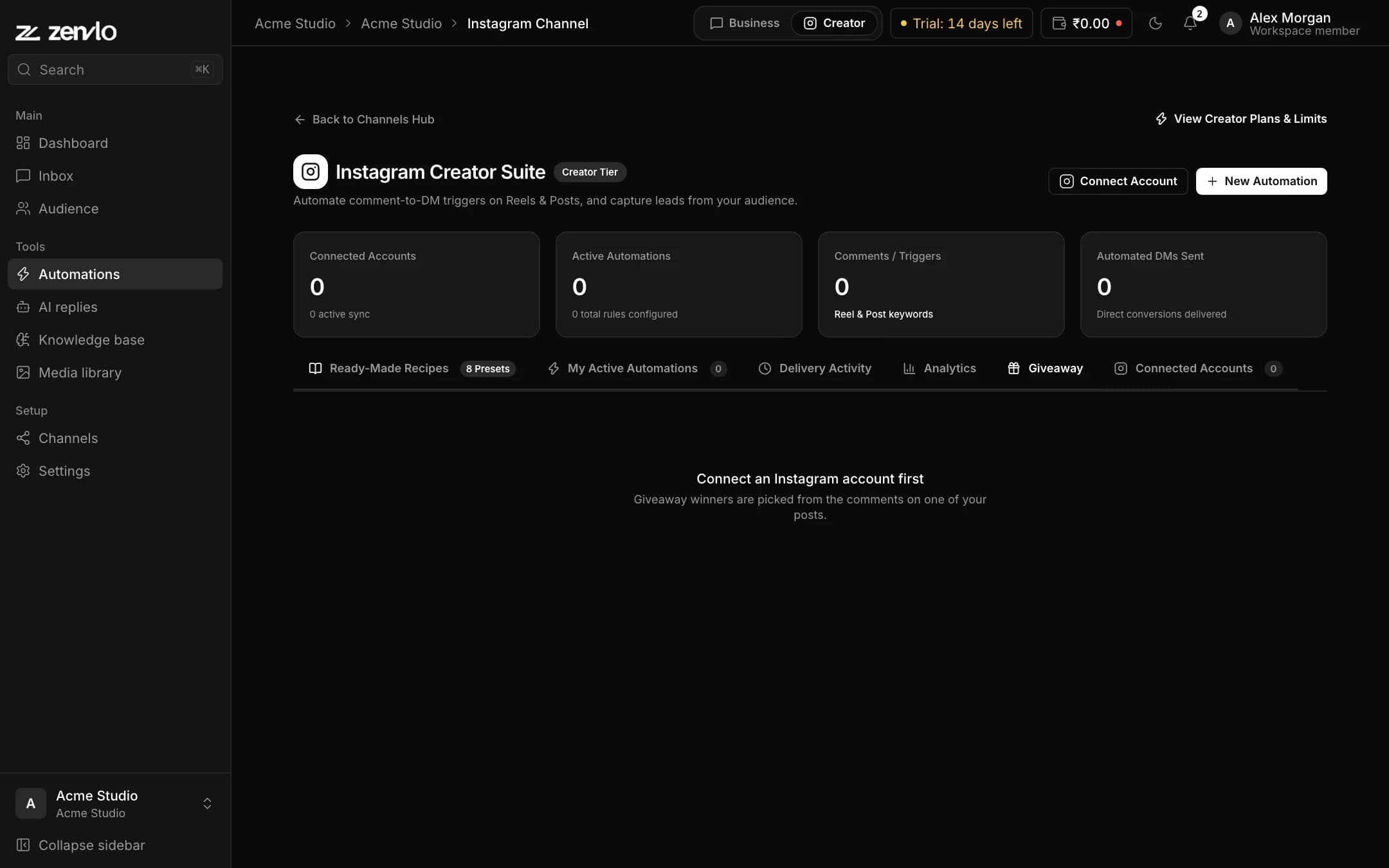 Instagram giveaway picker in Zenvlo Engage