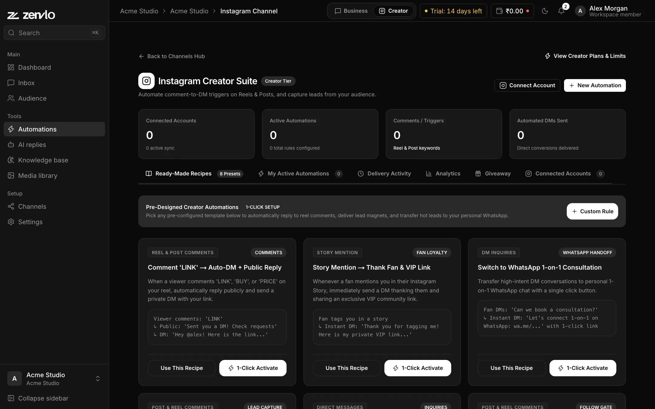 Zenvlo Engage Instagram creator suite