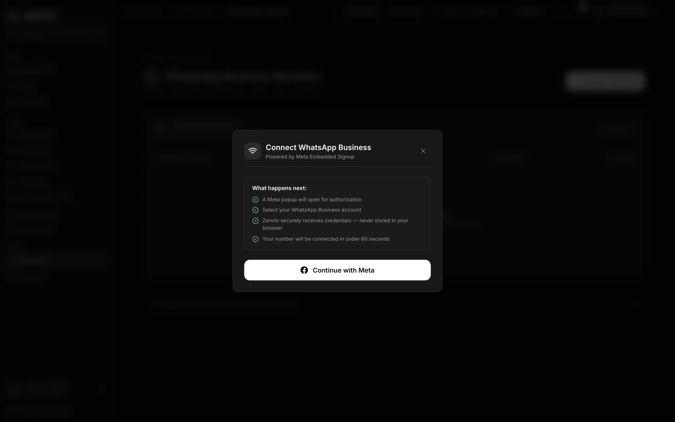 The Connect WhatsApp Business dialog