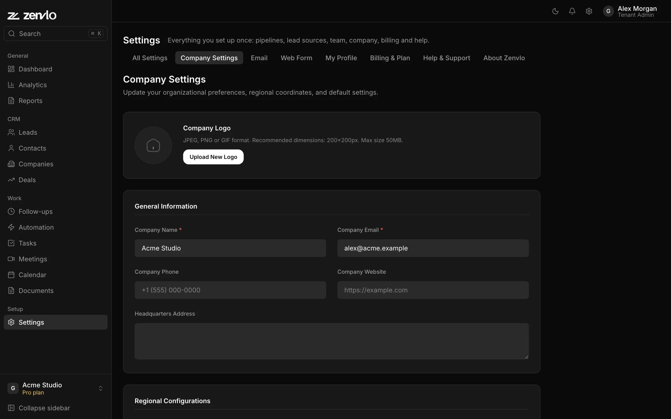 Company Settings page