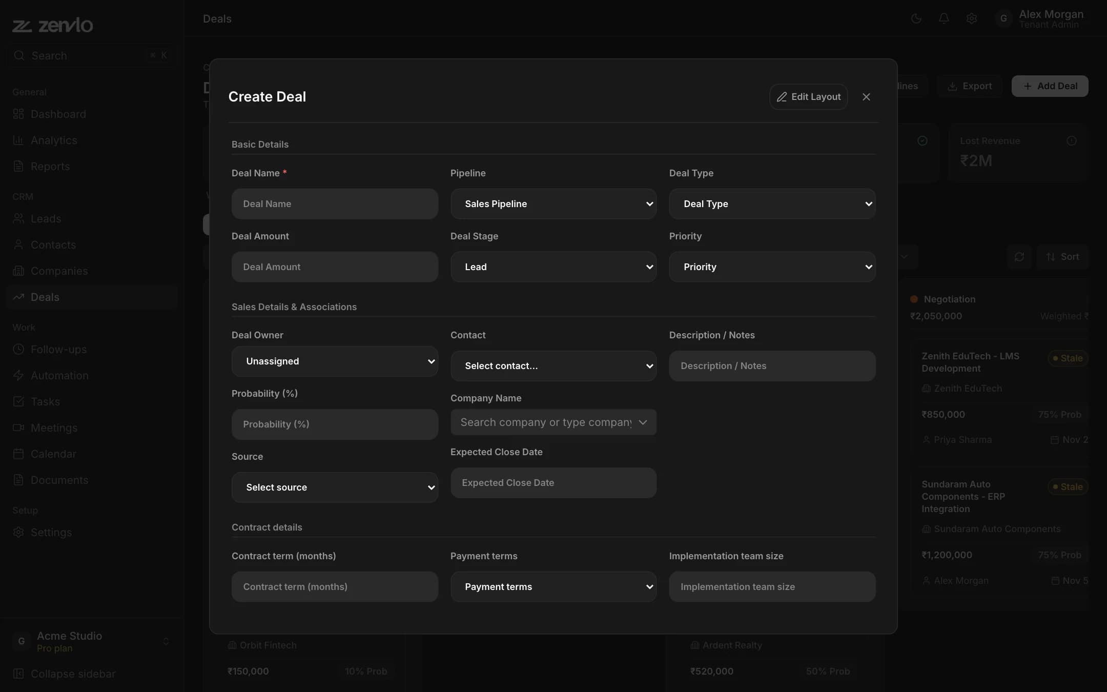 The Create Deal drawer