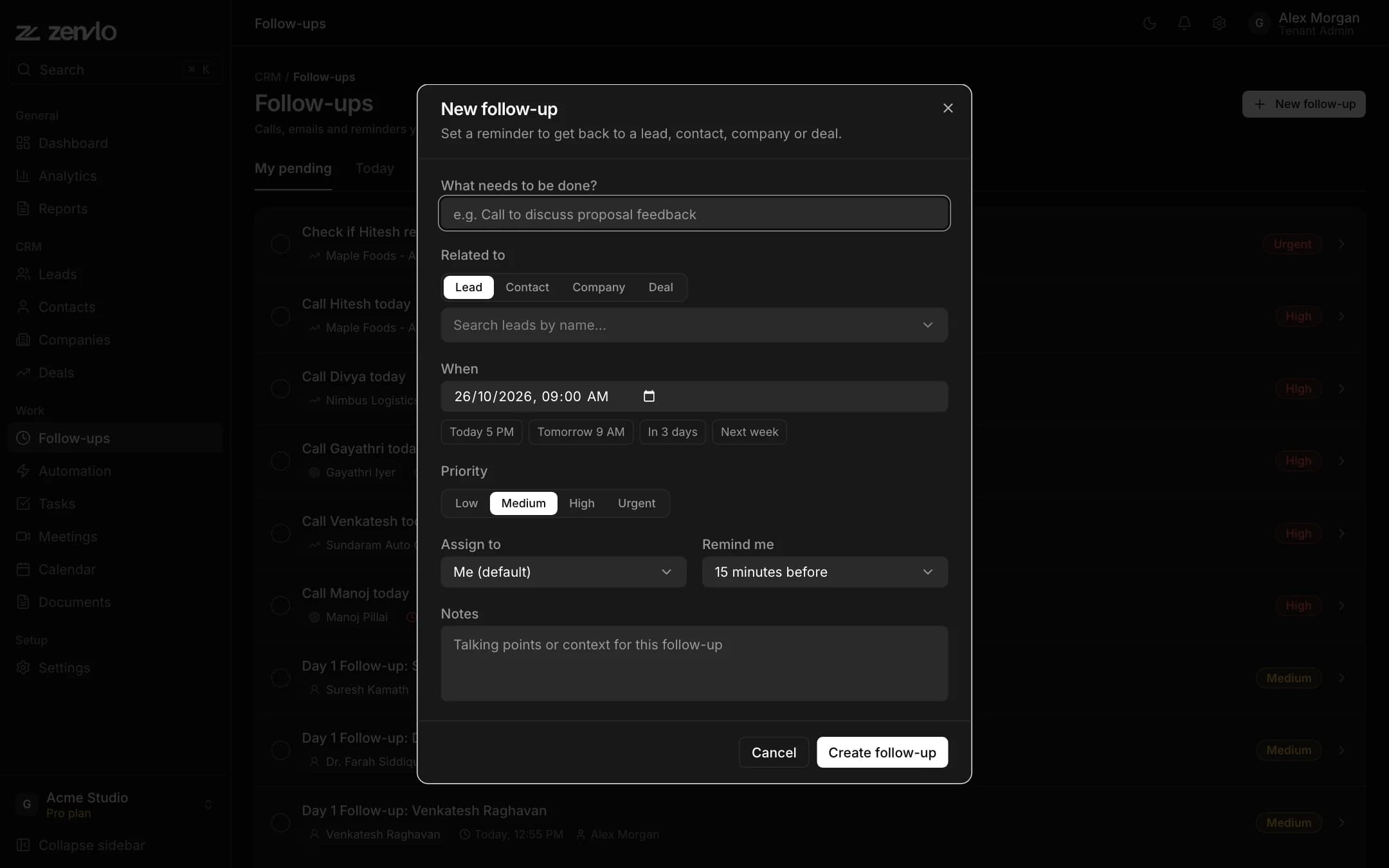 The New follow-up dialog