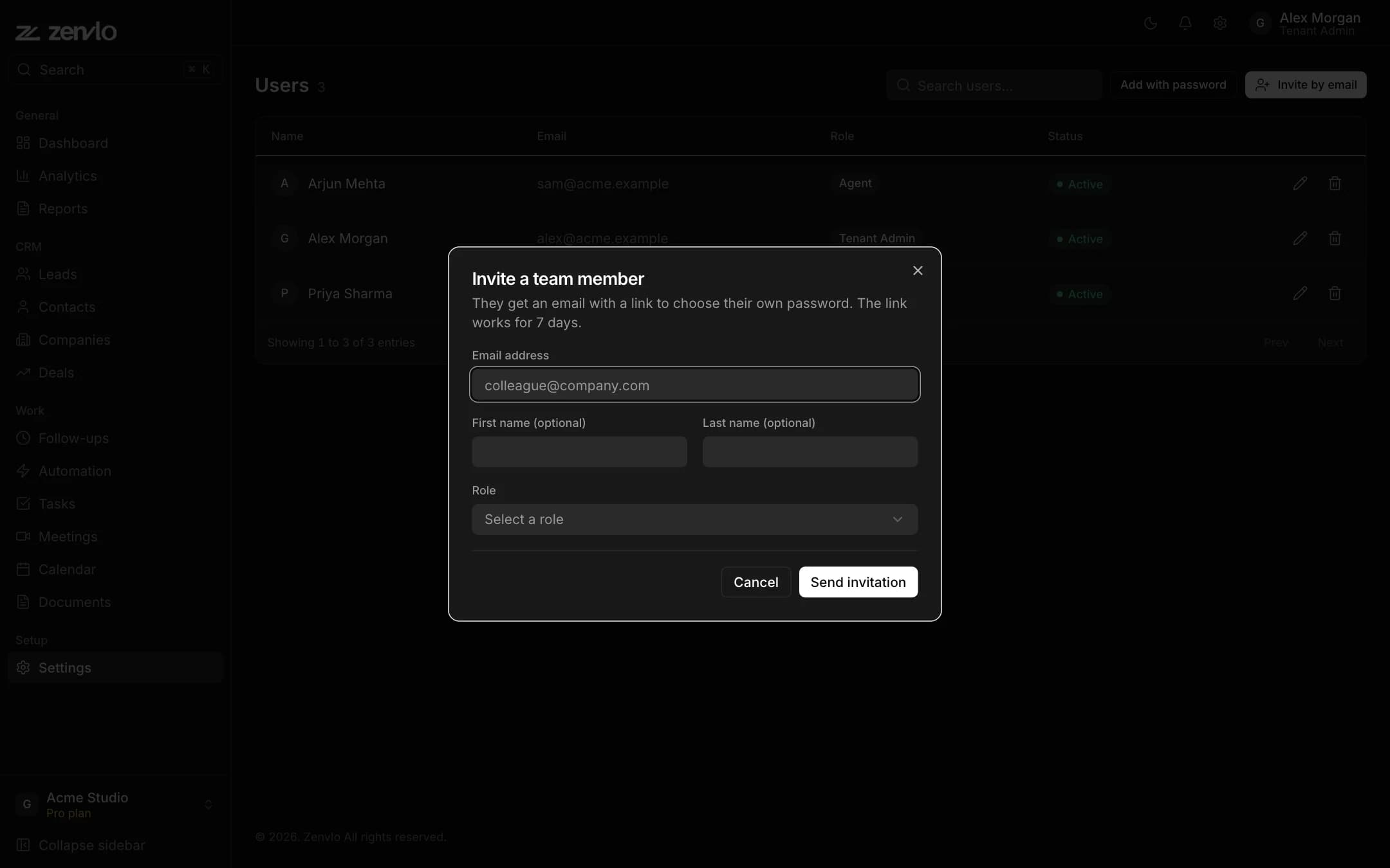 The invite dialog