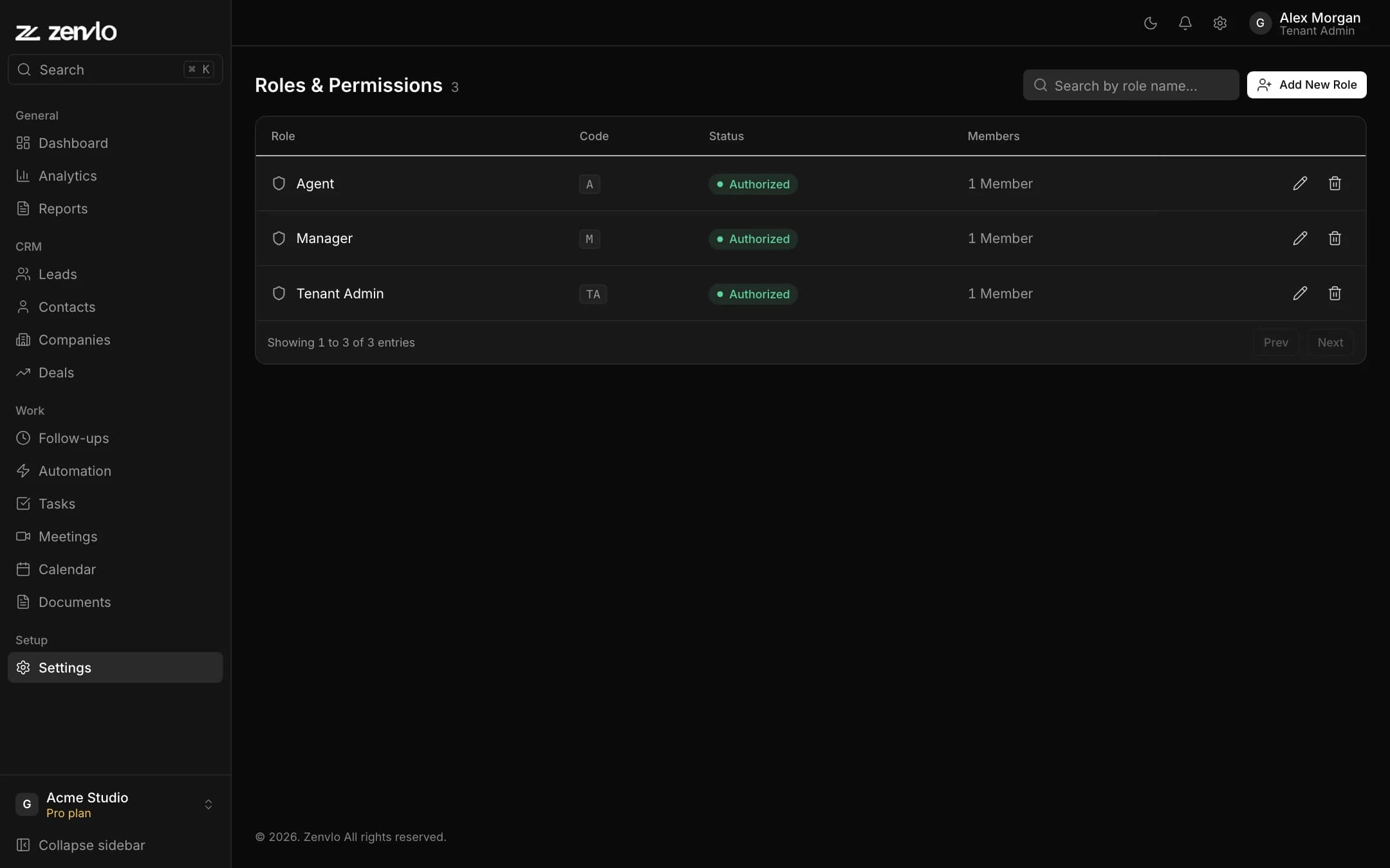 The Roles and Permissions page