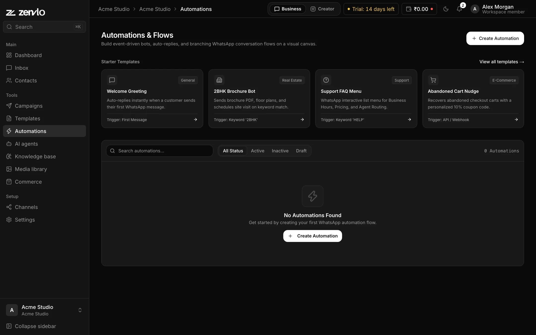 Zenvlo Engage automations with starter templates