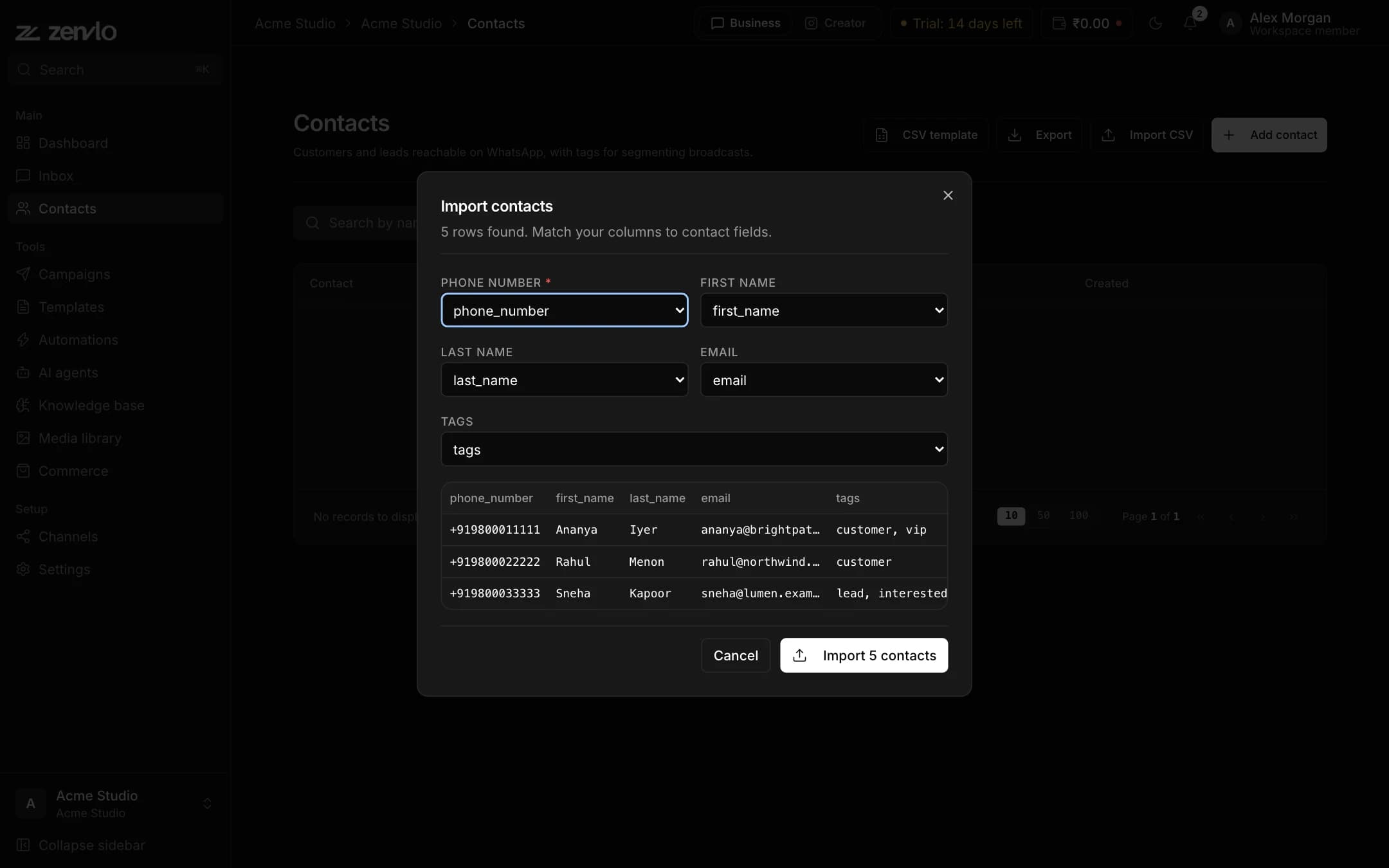 Importing contacts from a CSV