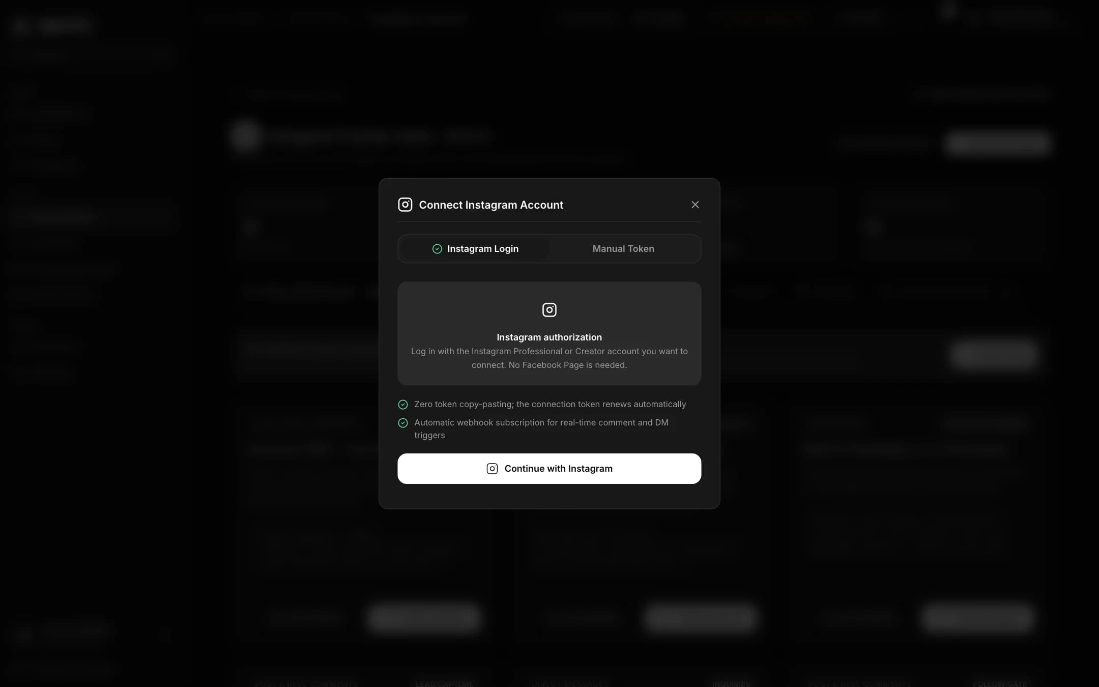 The Connect Instagram Account dialog