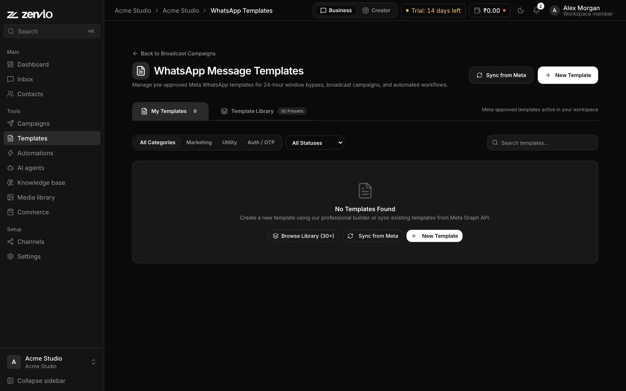 The WhatsApp Templates page